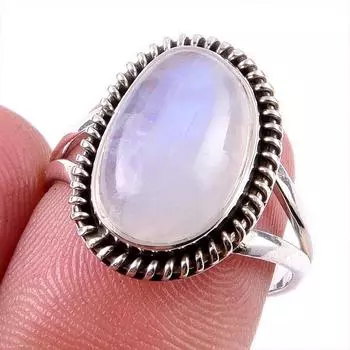 Natural Rainbow Moonstone Gemstone 925 Solid Sterling Silver Ring Size 7 B5p17