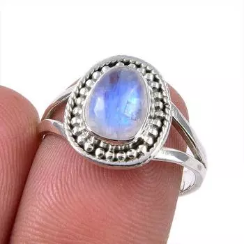 Natural Rainbow Moonstone Gemstone 925 Solid Sterling Silver Ring Size 6.5 f9K72