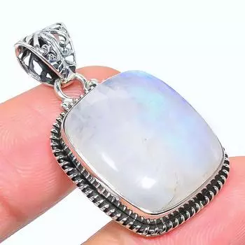 Natural Rainbow Moonstone Gemstone 925 Solid Sterling Silver Pendant 1.50 f1k45
