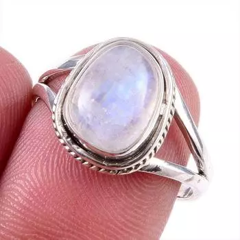 Natural Rainbow Moonstone Gemstone 925 Solid Sterling Silver Ring Size 8 s9i19