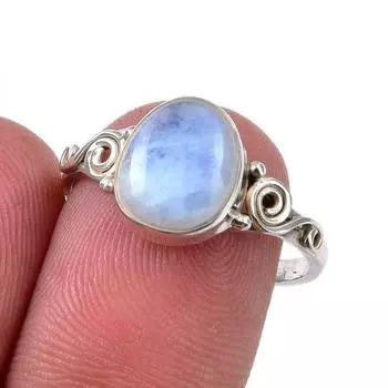 Natural Rainbow Moonstone Gemstone 925 Solid Sterling Silver Ring Size 8 b0e74