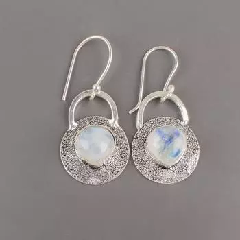 Natural Rainbow Moonstone Gemstone 925 Sterling Silver Handmade Earrings 1.30 EE-63-32