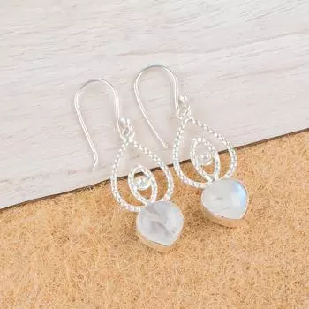 Natural Rainbow Moonstone Gemstone 925 Sterling Silver Handmade Earrings 2.00 EE-32-32