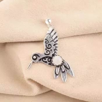 Natural Rainbow Moonstone Gemstone 925 Sterling Silver Jewelry Boho Pendant1.8 CP-20-28