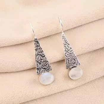 Natural Rainbow Moonstone Gemstone 925 Sterling Silver Handmade Earrings 1.9 EE-165-26