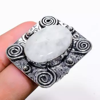 Подарочное кольцо из серебра 925 пробы с натуральным радужным лунным камнем, размер 9 v6V64