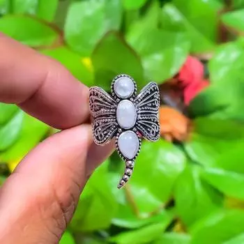 Natural Rainbow Moonstone Gemstone 925 Sterling Silver Gift Ring Size 12 a1T48