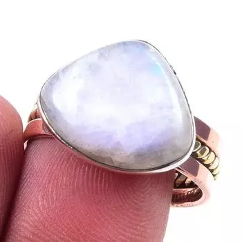 Natural Rainbow Moonstone Gemstone 925 Sterling Silver Two Tone Ring Size 9 H9I45