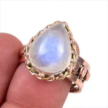Natural Rainbow Moonstone Gemstone 925 Sterling Silver Two Tone Ring Size 8 V2s59