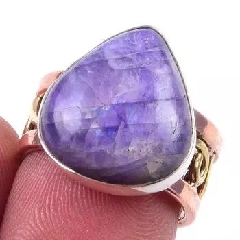 Natural Rainbow Moonstone Gemstone 925 Sterling Silver Two Tone Ring Size 6 t2R75