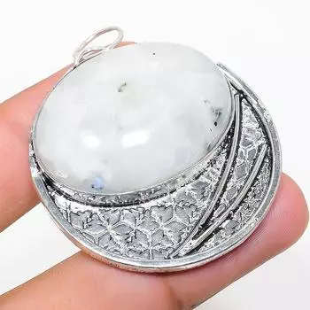 Natural Rainbow Moonstone Gemstone 925 Sterling Silver Pendant 1.97 u3I04
