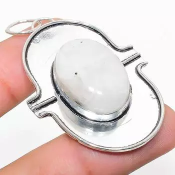 Natural Rainbow Moonstone Gemstone 925 Sterling Silver Pendant 2.17 K8f28