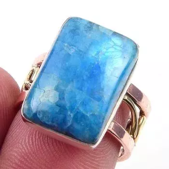 Natural Rainbow Moonstone Gemstone 925 Sterling Silver Two Tone Ring Size 6 b3o65