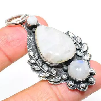 Natural Rainbow Moonstone Gemstone 925 Sterling Silver Pendant 2.40 Q5Y04