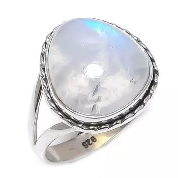 Natural Rainbow Moonstone Gemstone 925 Sterling Silver Jewelry Ring Size 10 z8e20