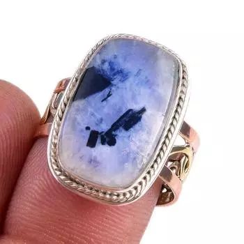 Natural Rainbow Moonstone Gemstone 925 Sterling Silver Two Tone Ring Size 8 L5j75