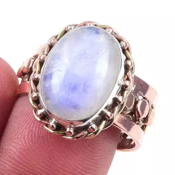 Natural Rainbow Moonstone Gemstone 925 Sterling Silver Two Tone Ring Size 9 a4K56
