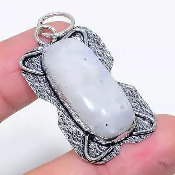 Natural Rainbow Moonstone Gemstone 925 Sterling Silver Pendant 2.01 d1M31