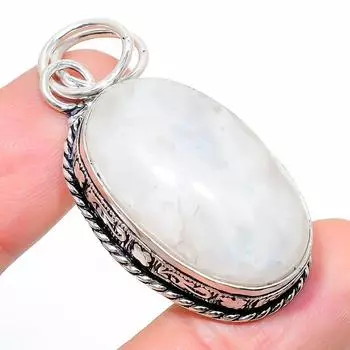 Natural Rainbow Moonstone Gemstone 925 Sterling Silver Pendant 1.97 N7V72