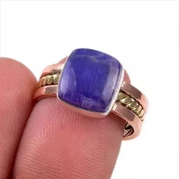 Natural Rainbow Moonstone Gemstone 925 Sterling Silver Two Tone Ring Size 7 H4L93