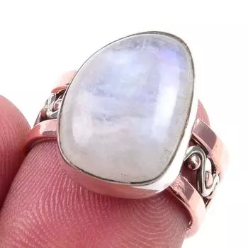 Natural Rainbow Moonstone Gemstone 925 Sterling Silver Two Tone Ring Size 6 z9y13
