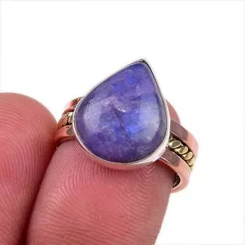 Natural Rainbow Moonstone Gemstone 925 Sterling Silver Two Tone Ring Size 6 h1v94
