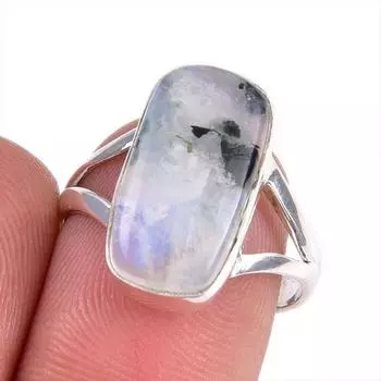 Natural Rainbow Moonstone Gemstone 925 Sterling Silver Jewelry Ring S.7.5 t4I81