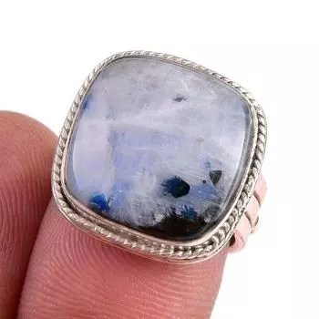 Natural Rainbow Moonstone Gemstone 925 Sterling Silver Two Tone Ring Size 6 Y5i62