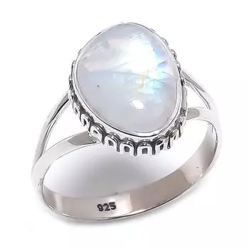Natural Rainbow Moonstone Gemstone 925 Sterling Silver Jewelry Ring Size 10 O3P47