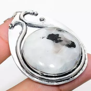 Natural Rainbow Moonstone Gemstone 925 Sterling Silver Pendant 2.36 R3g30