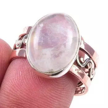 Natural Rainbow Moonstone Gemstone 925 Sterling Silver Two Tone Ring S.8.5 Z1Y03