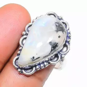 Natural Rainbow Moonstone Gemstone 925 Sterling Silver Jewelry Ring Size 8 H9D18
