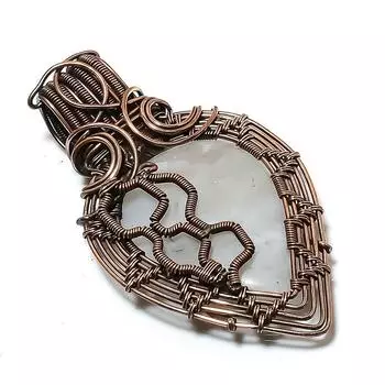 Natural Rainbow Moonstone Gemstone Copper Wire Wrap Jewelry Pendant 2.96 n1A89