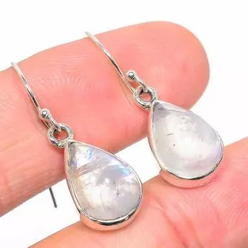 Серьги из натурального радужного лунного камня ручной работы из цельного серебра 925 пробы 1,25 дюйма B0j97