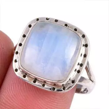 Natural Rainbow Moonstone Gemstone Handmade 925 Solid Silver Gift Ring S.9 I9L92
