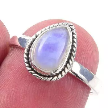 Natural Rainbow Moonstone Gemstone Handmade 925 Solid Silver Ring Size 6 h3u70