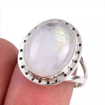Natural Rainbow Moonstone Gemstone Handmade 925 Solid Silver Gift Ring S.8 E2F90