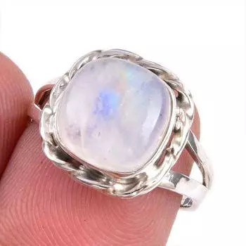 Natural Rainbow Moonstone Gemstone Handmade 925 Solid Silver Gift Ring S.7 R0A44