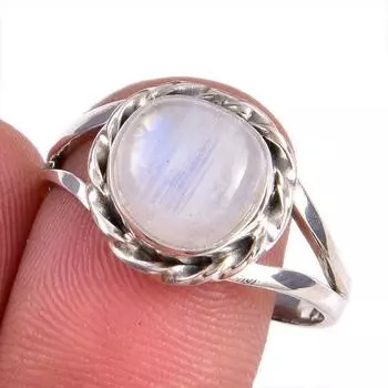 Natural Rainbow Moonstone Gemstone Handmade 925 Solid Silver Gift Ring S.6 J6c90