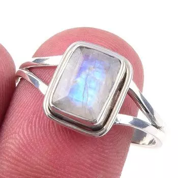 Natural Rainbow Moonstone Gemstone Handmade 925 Solid Silver Ring Size 10 f7B87