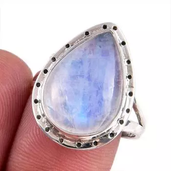 Natural Rainbow Moonstone Gemstone Handmade 925 Solid Silver Gift Ring S.8 g8w06
