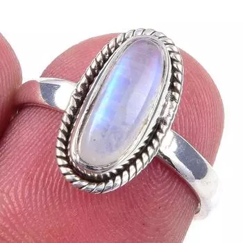 Natural Rainbow Moonstone Gemstone Handmade 925 Solid Silver Ring Size 6 B9e94