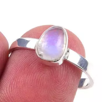 Natural Rainbow Moonstone Gemstone Handmade 925 Solid Silver Ring Size 8 Z4e64