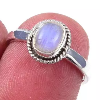 Natural Rainbow Moonstone Gemstone Handmade 925 Solid Silver Ring Size 6 h8p28