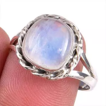 Natural Rainbow Moonstone Gemstone Handmade 925 Solid Silver Gift Ring S.9 R2u05