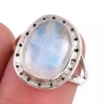 Natural Rainbow Moonstone Gemstone Handmade 925 Solid Silver Gift Ring S.7 q5Y88