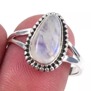 Natural Rainbow Moonstone Gemstone Handmade 925 Solid Silver Ring Size 8 u5m66