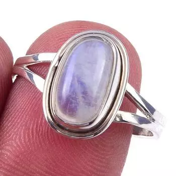 Natural Rainbow Moonstone Gemstone Handmade 925 Solid Silver Ring Size 8.5 n2k21