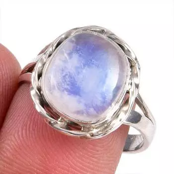 Natural Rainbow Moonstone Gemstone Handmade 925 Solid Silver Gift Ring S.9 F2Y66