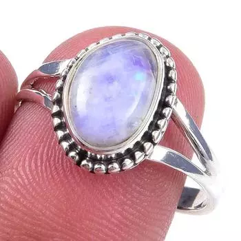 Natural Rainbow Moonstone Gemstone Handmade 925 Solid Silver Ring Size 9 y0f91